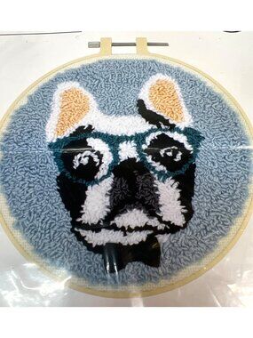 Punch Needle Kit With Embroidery Hoop & Floss For 6" Round French Bulldog